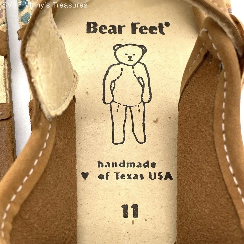 Bear Feet Leather Floral Strap Sandals Tan Multi Kids Size 11 DS
